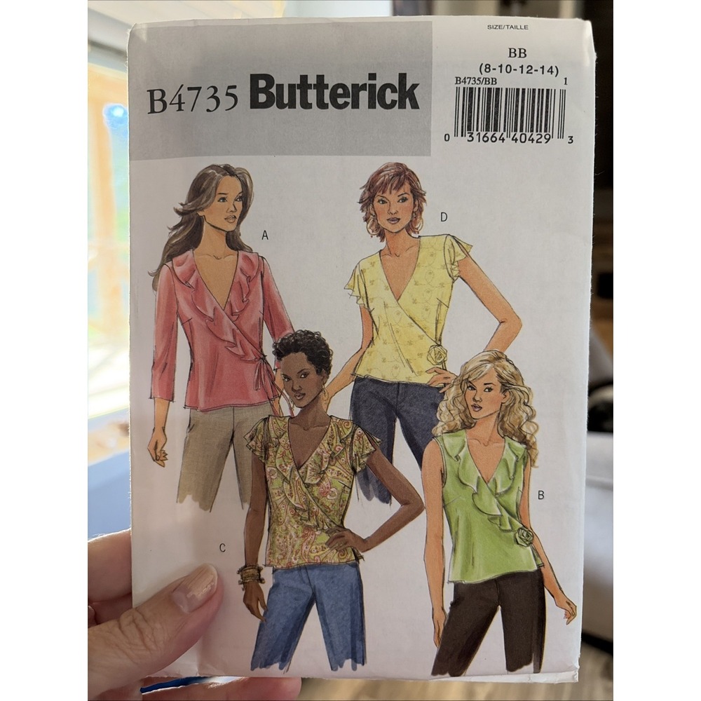Butterick B4735 Sewing Pattern Misses Wrap Tops Blouse Sizes 8-14 Uncut
